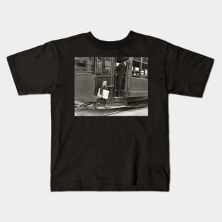 Newsboy Riding Trolley, 1910. Vintage Photo Kids T-Shirt